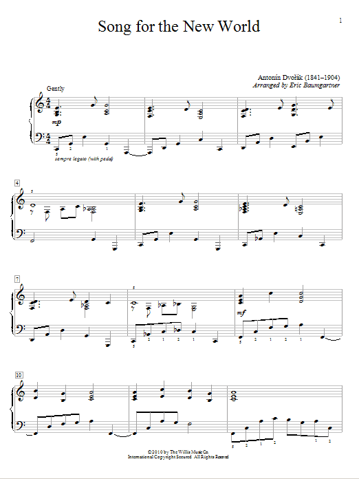 Antonin Dvorak Song For The New World sheet music notes and chords arranged for Educational Piano