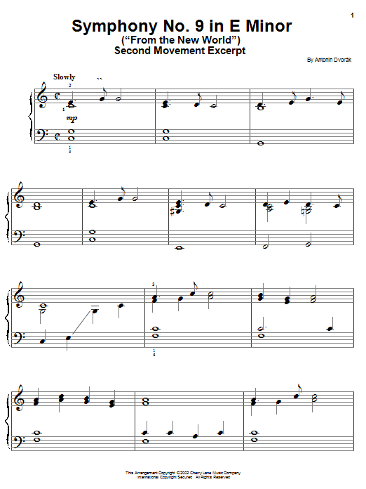 Antonin Dvorak Symphony No. 9 In E Minor (From The New World), Second Movement Excerpt sheet music notes and chords arranged for Piano Solo