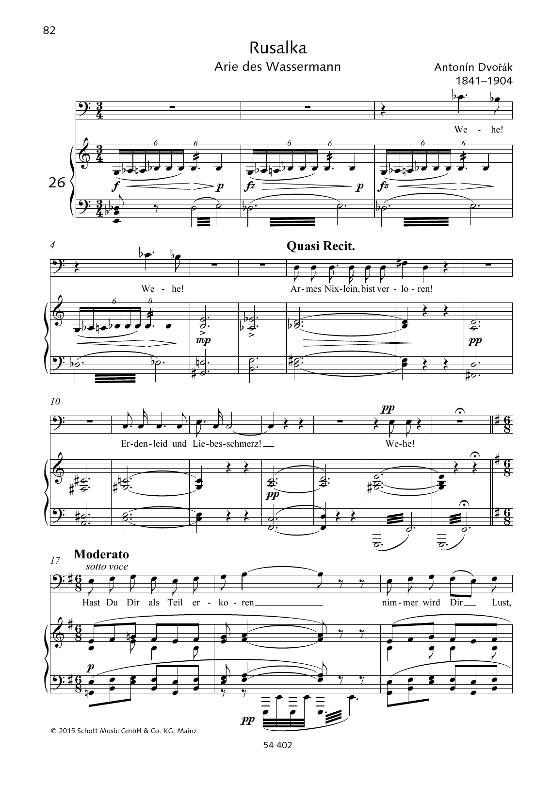 Antonín Dvorák Wehe! Wehe! Armes Nixlein, bist verloren sheet music notes and chords arranged for Piano & Vocal
