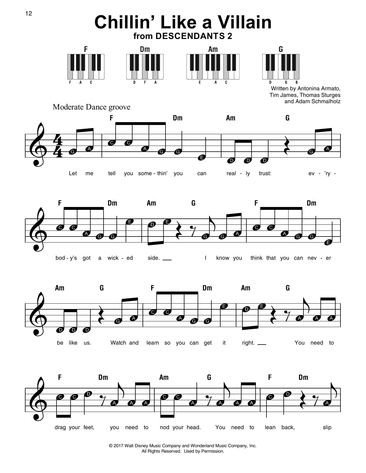 Antonina Armato Chillin' Like a Villain (from Disney's Descendants 2) sheet music notes and chords arranged for Super Easy Piano