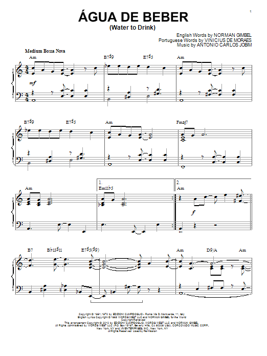 Antonio Carlos Jobim Agua De Beber (Water To Drink) [Jazz version] (arr. Brent Edstrom) sheet music notes and chords arranged for Piano Solo