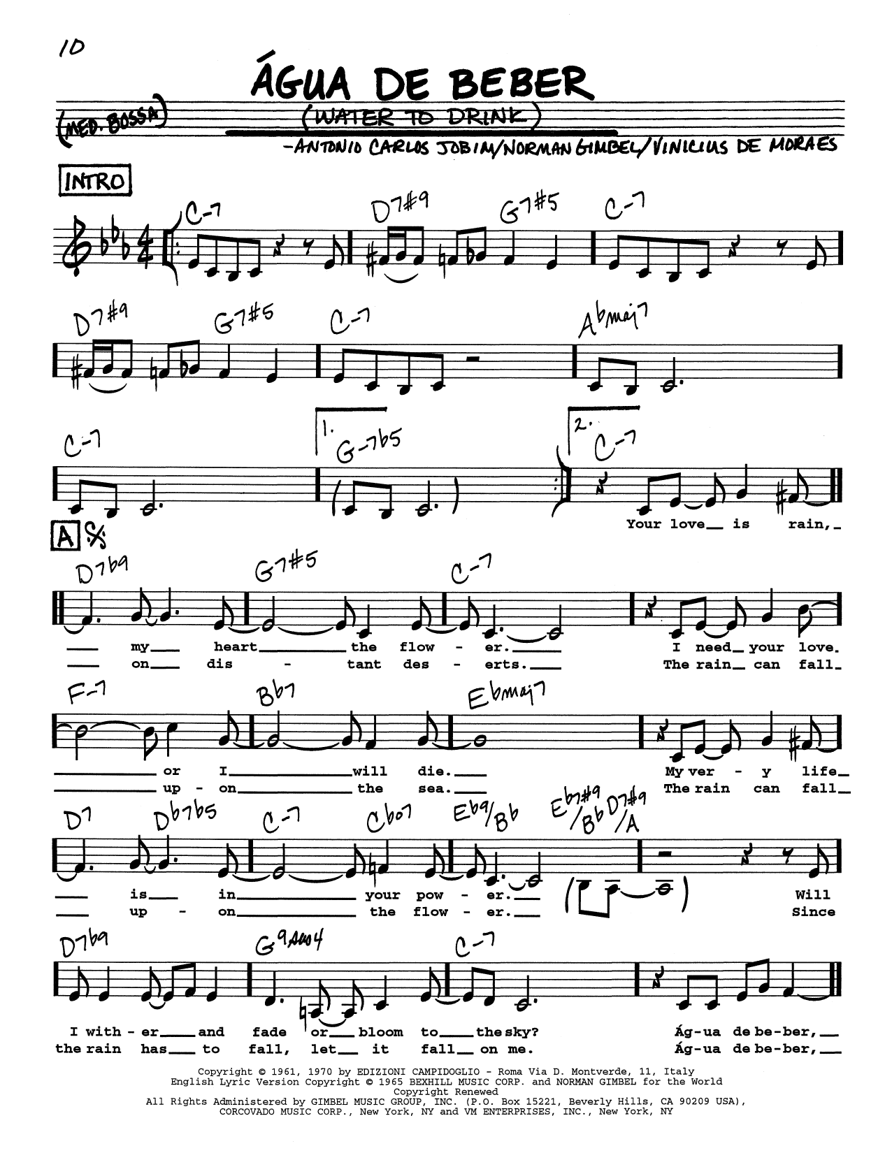 Antonio Carlos Jobim Água De Beber (Water To Drink) (Low Voice) sheet music notes and chords arranged for Real Book – Melody, Lyrics & Chords
