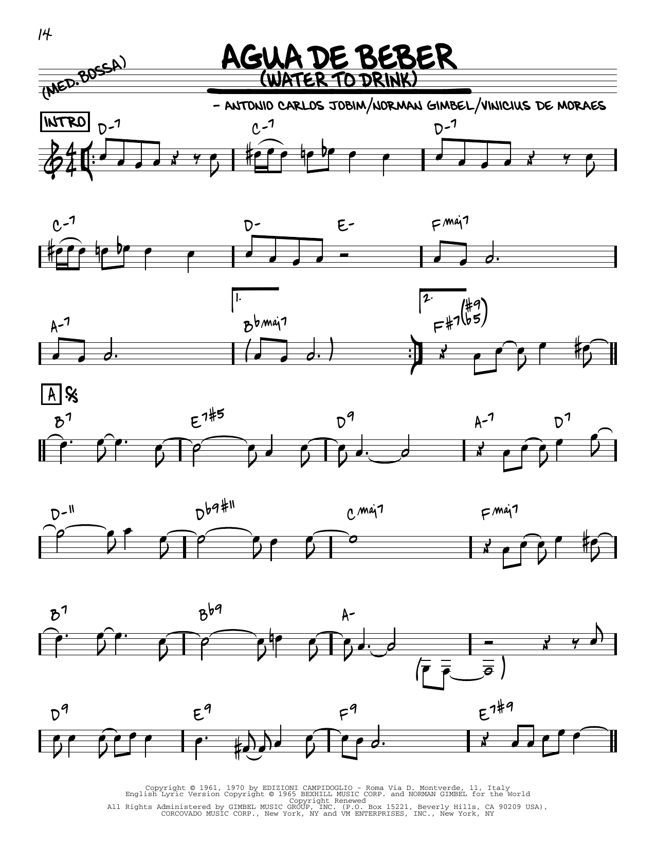 Antonio Carlos Jobim Água De Beber (Water To Drink) [Reharmonized version] (arr. Jack Grassel) sheet music notes and chords arranged for Real Book – Melody & Chords