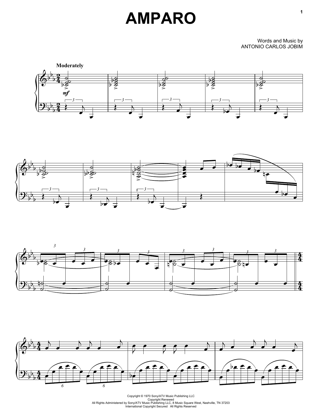 Antonio Carlos Jobim Amparo sheet music notes and chords arranged for Real Book – Melody & Chords