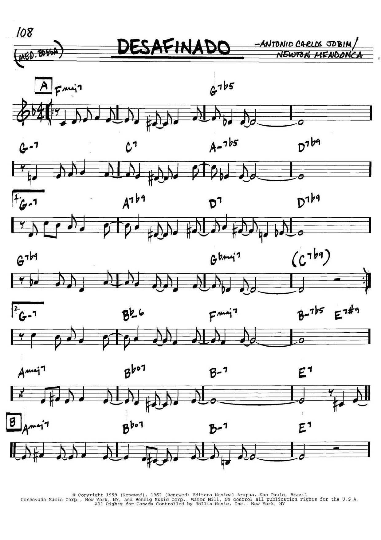 Antonio Carlos Jobim Desafinado sheet music notes and chords arranged for Real Book – Melody & Chords – C Instruments