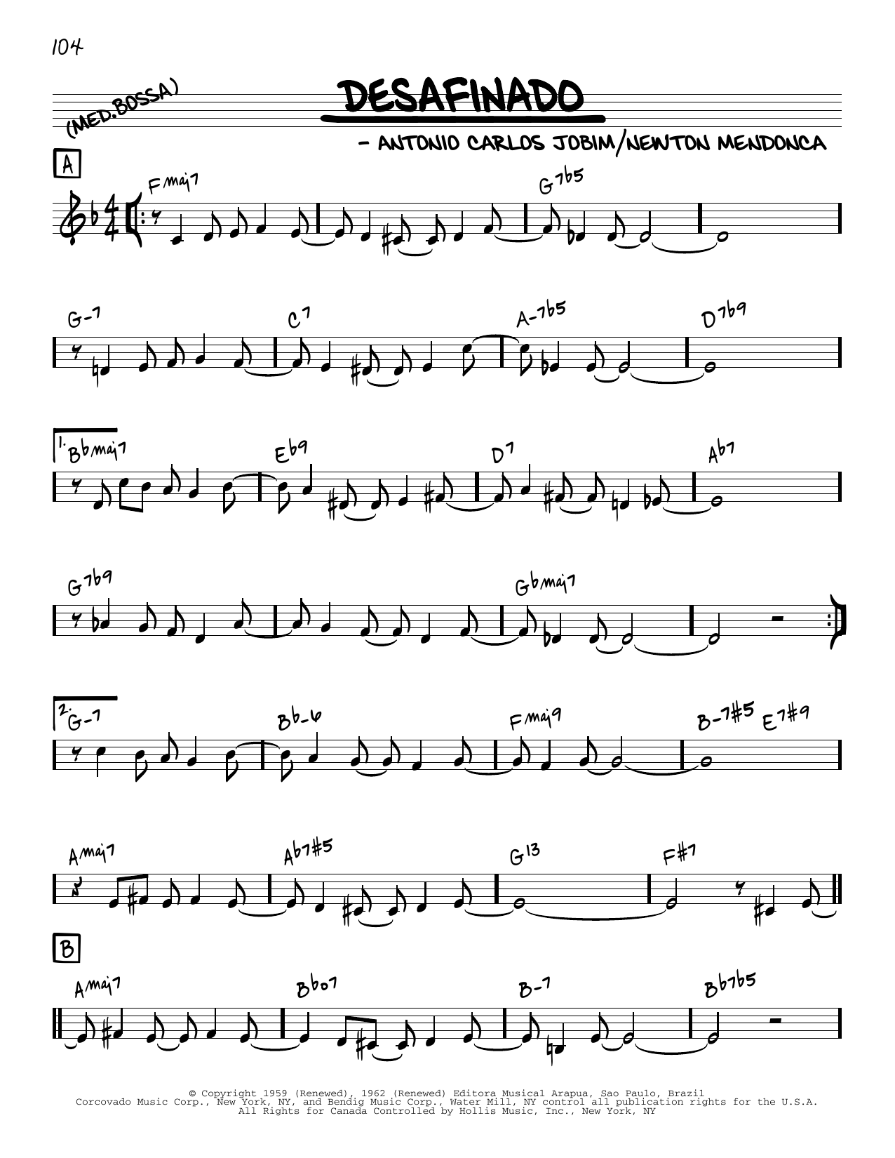 Antonio Carlos Jobim Desafinado [Reharmonized version] (arr. Jack Grassel) sheet music notes and chords arranged for Real Book – Melody & Chords