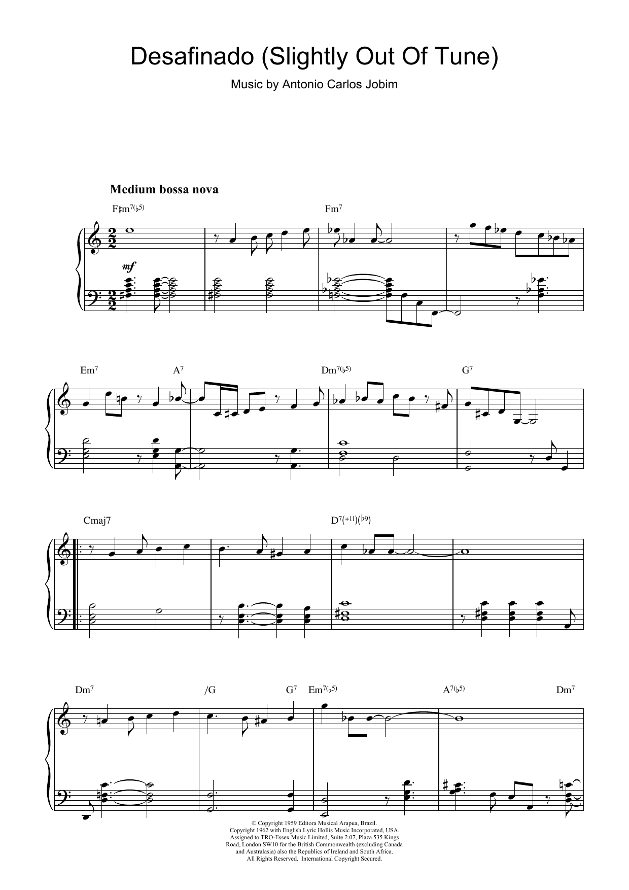 Antonio Carlos Jobim Desafinado (Slightly Out Of Tune) sheet music notes and chords arranged for Guitar Tab