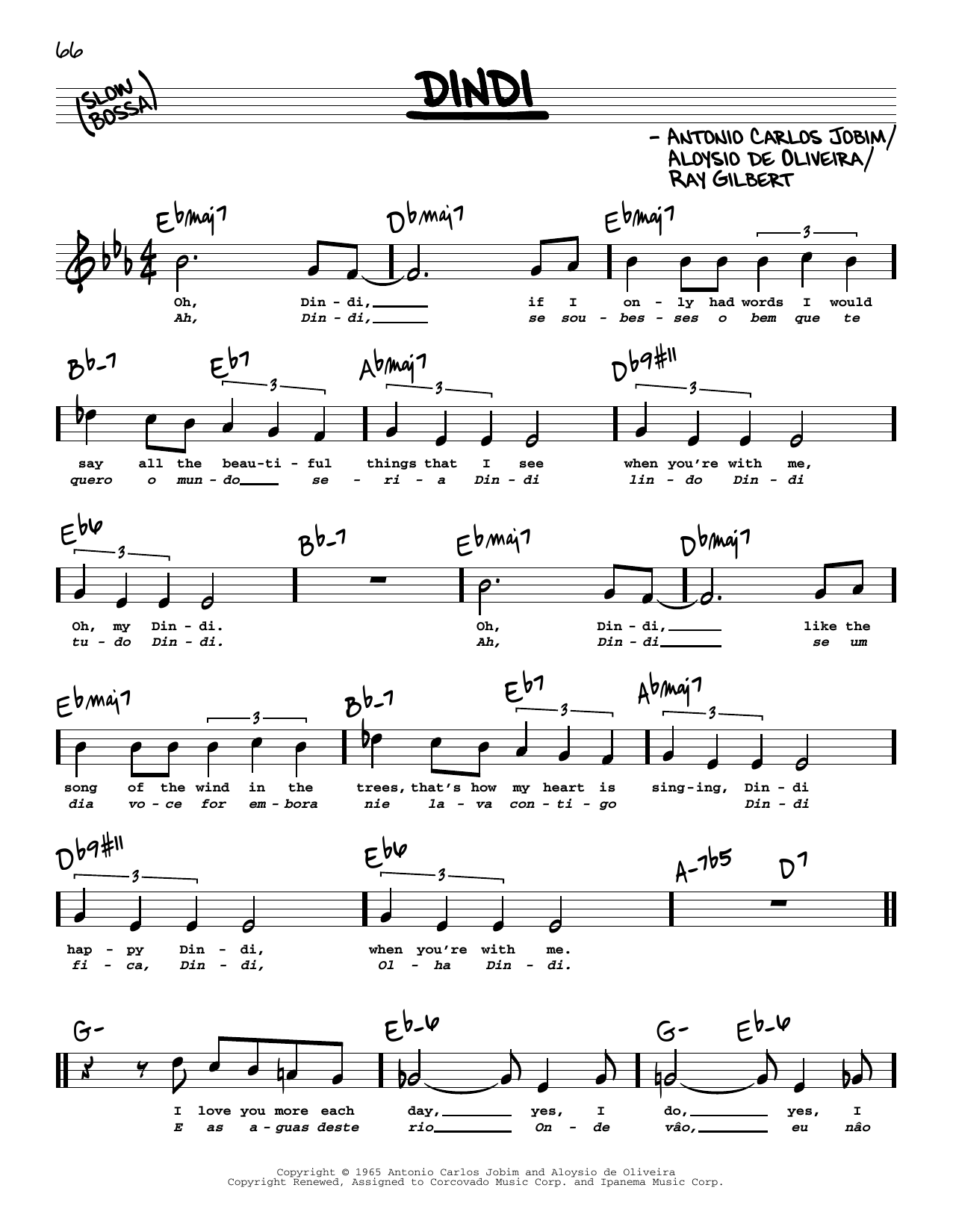 Antonio Carlos Jobim Dindi (High Voice) sheet music notes and chords arranged for Real Book – Melody, Lyrics & Chords