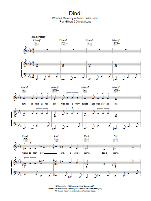 Antonio Carlos Jobim Dindi sheet music notes and chords arranged for Piano, Vocal & Guitar Chords (Right-Hand Melody)