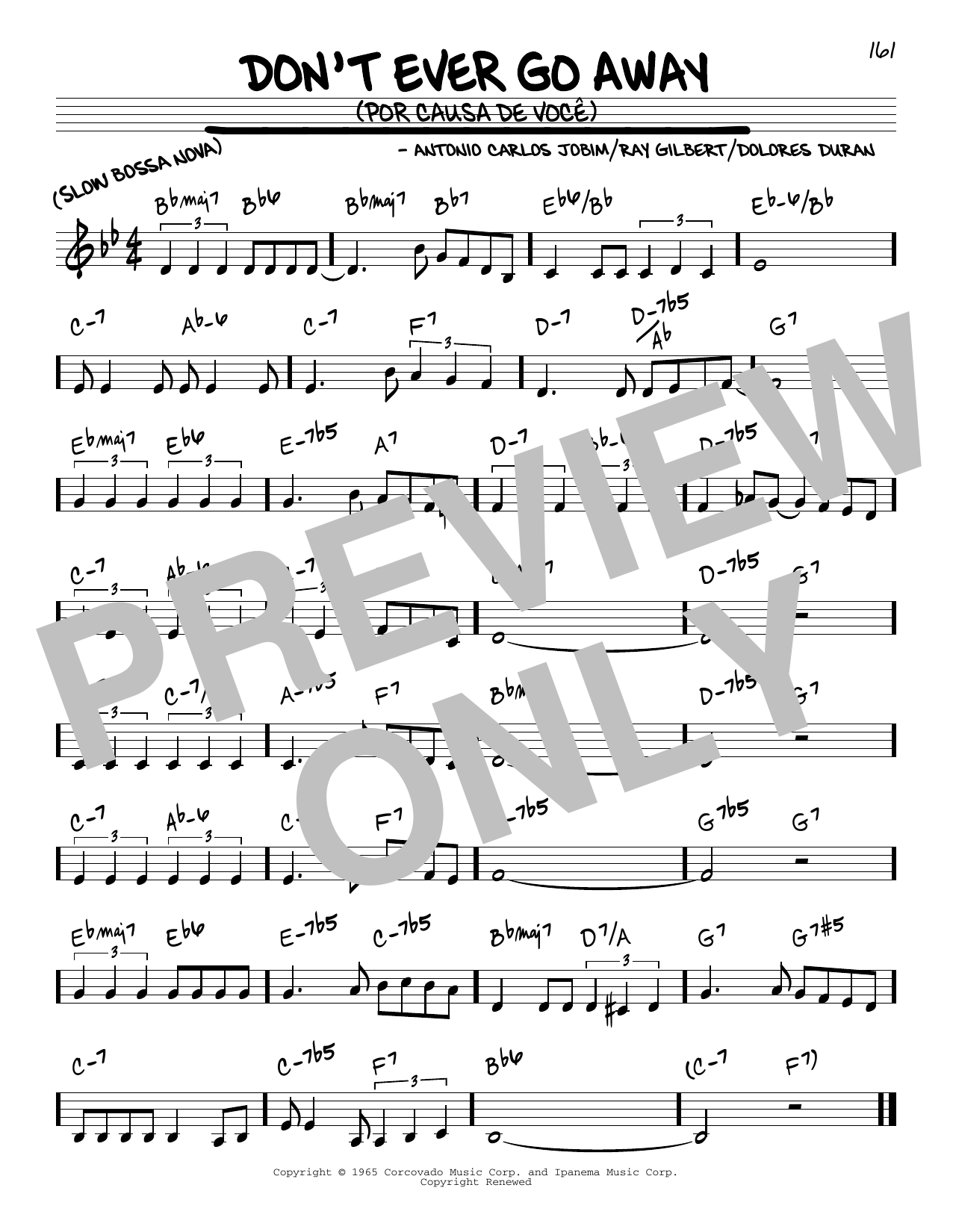 Antonio Carlos Jobim Don't Ever Go Away (Por Causa De Voce) sheet music notes and chords arranged for Real Book – Melody & Chords – C Instruments