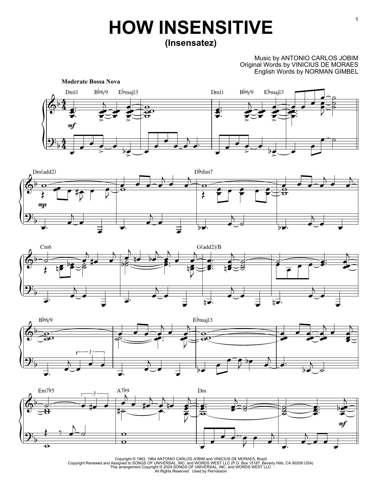 Antonio Carlos Jobim How Insensitive (Insensatez) (arr. Brent Edstrom) sheet music notes and chords arranged for Piano Solo