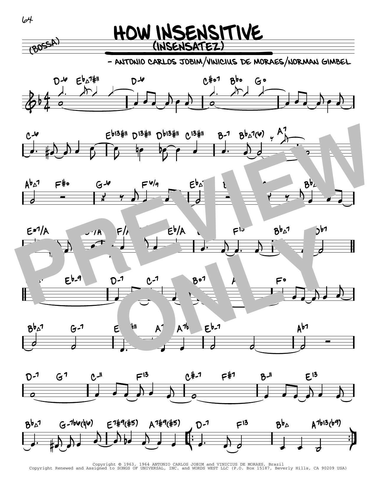 Antonio Carlos Jobim How Insensitive (Insensatez) (arr. David Hazeltine) sheet music notes and chords arranged for Real Book – Enhanced Chords