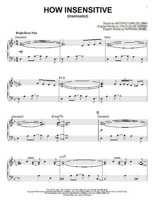 Antonio Carlos Jobim How Insensitive (Insensatez) [Jazz version] (arr. Brent Edstrom) sheet music notes and chords arranged for Piano Solo