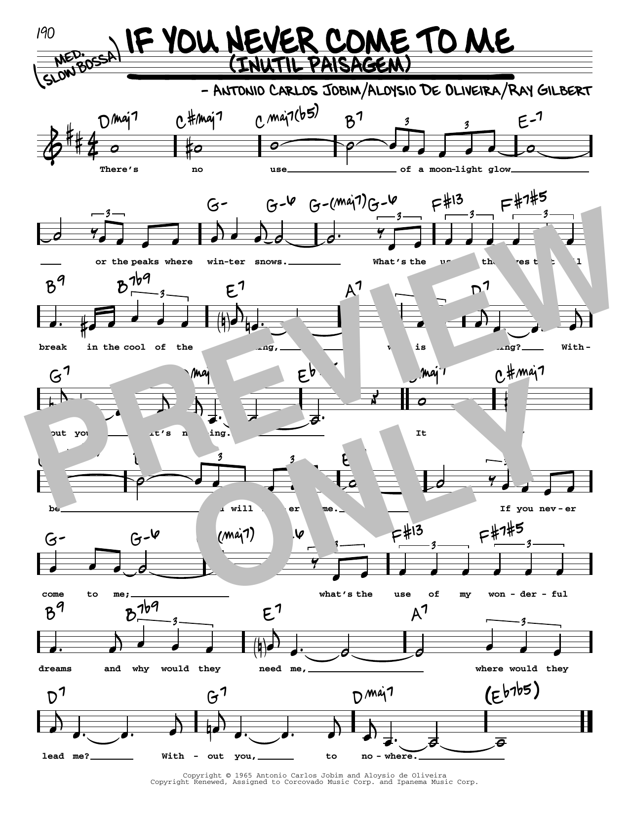 Antonio Carlos Jobim If You Never Come To Me (Inutil Paisagem) (Low Voice) sheet music notes and chords arranged for Real Book – Melody, Lyrics & Chords