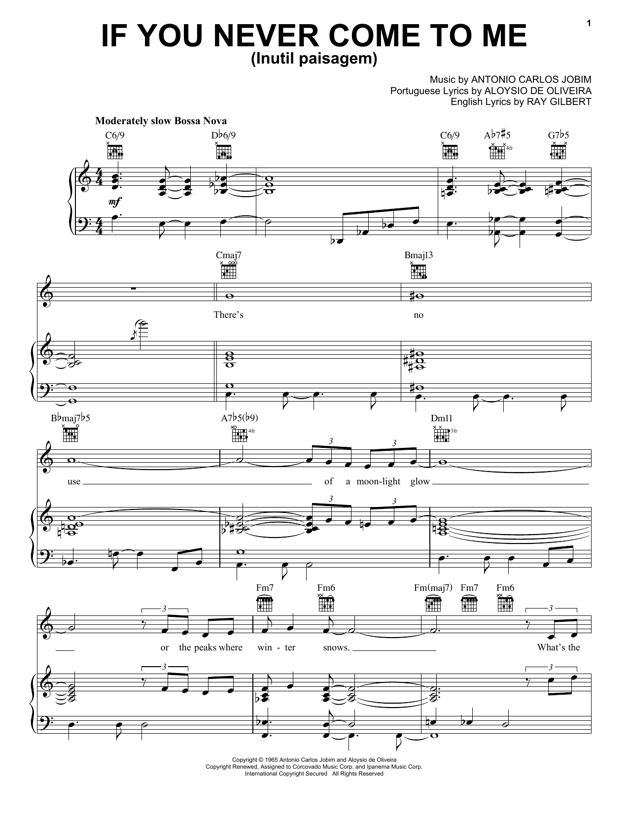 Antonio Carlos Jobim If You Never Come To Me (Inutil Paisagem) sheet music notes and chords arranged for Real Book – Melody & Chords – Bb Instruments