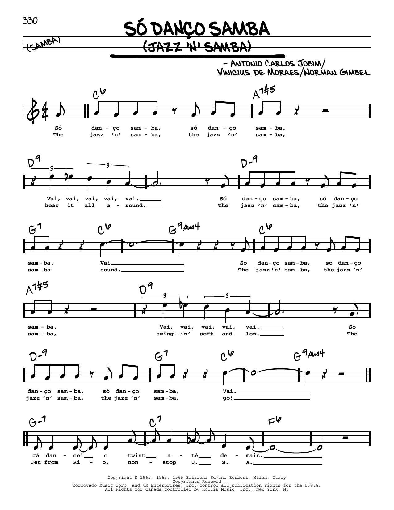 Antonio Carlos Jobim Jazz 'N' Samba (So Danco Samba) (High Voice) (from Copacabana Palace) sheet music notes and chords arranged for Real Book – Melody, Lyrics & Chords
