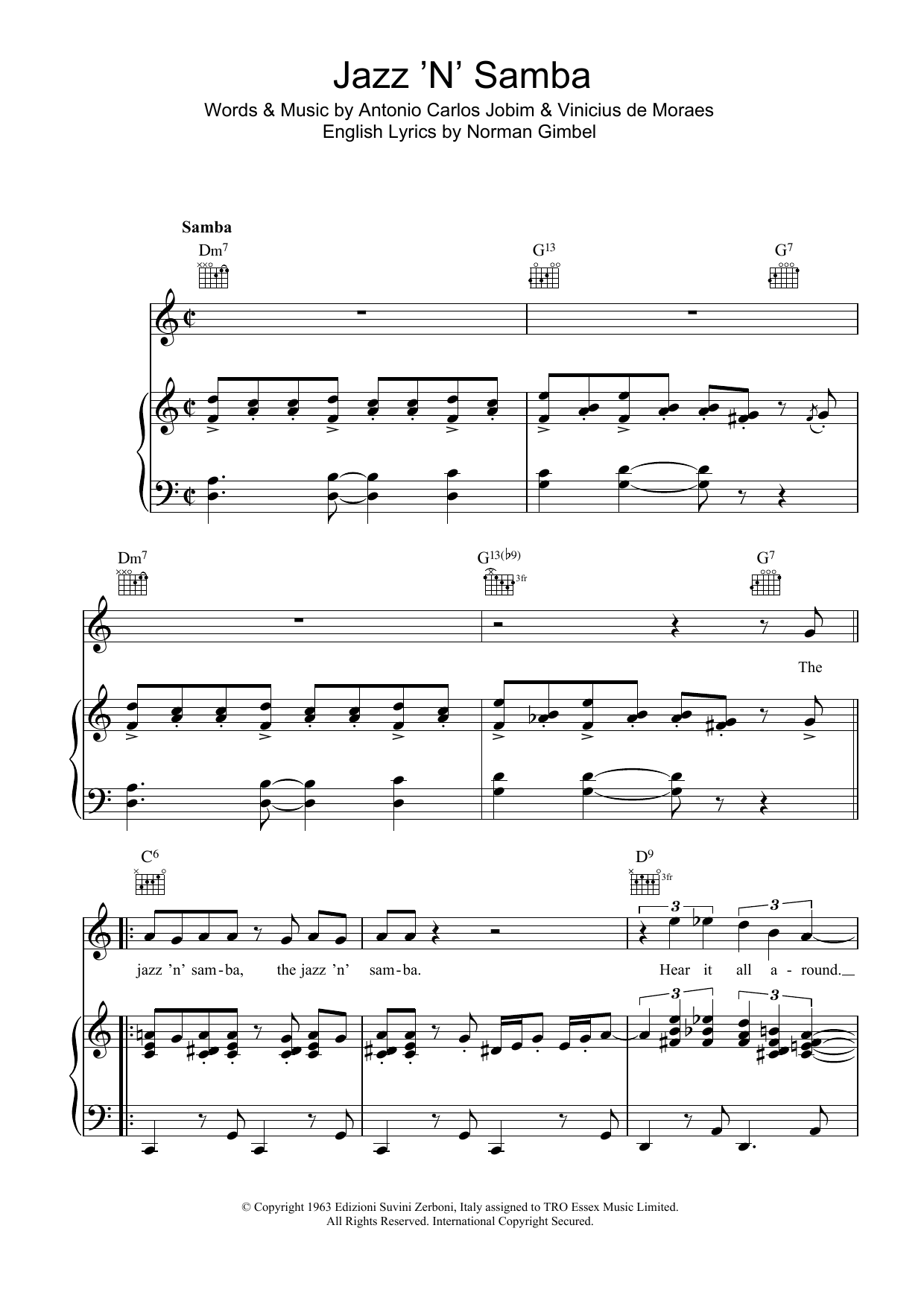 Antonio Carlos Jobim Jazz 'N' Samba (So Danco Samba) sheet music notes and chords arranged for Lead Sheet / Fake Book
