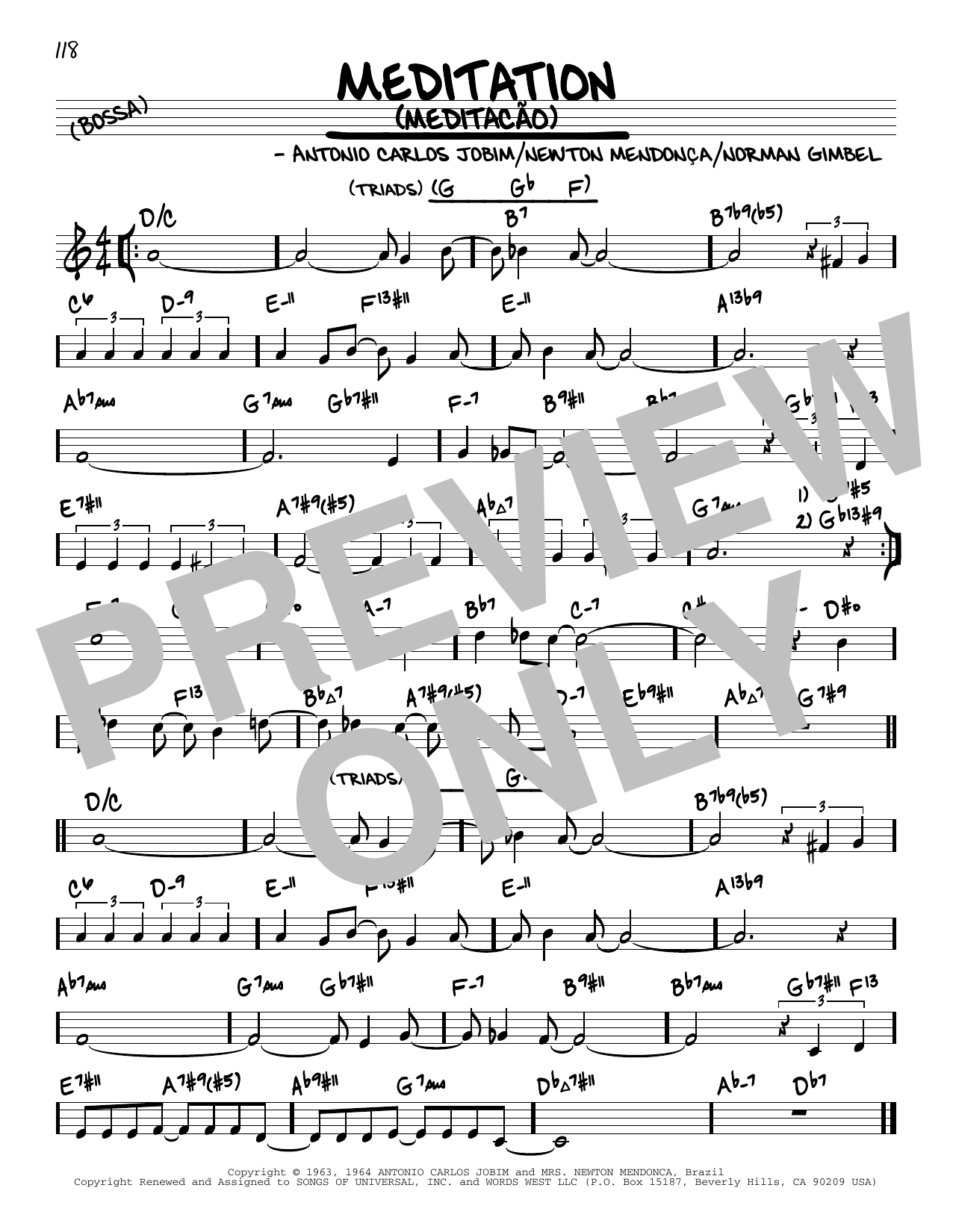 Antonio Carlos Jobim Meditation (Meditacao) (arr. David Hazeltine) sheet music notes and chords arranged for Real Book – Enhanced Chords