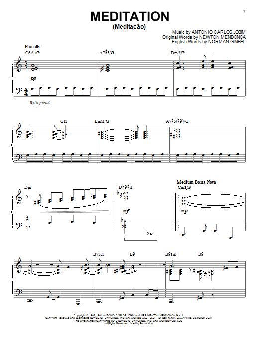 Antonio Carlos Jobim Meditation (Meditacao) [Jazz version] (arr. Brent Edstrom) sheet music notes and chords arranged for Piano Solo