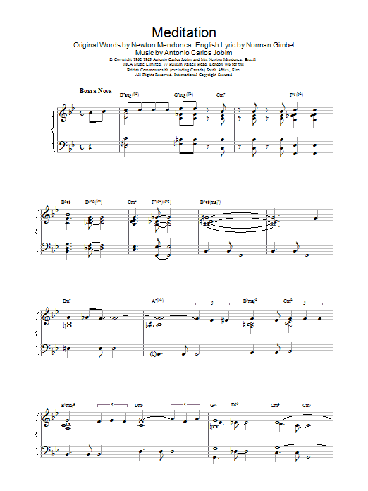Antonio Carlos Jobim Meditation sheet music notes and chords arranged for Piano Solo
