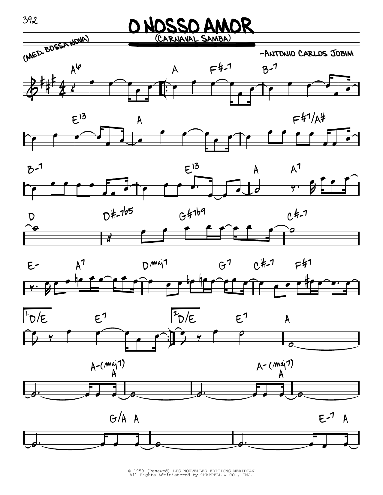 Antonio Carlos Jobim O Nosso Amor sheet music notes and chords arranged for Real Book – Melody & Chords