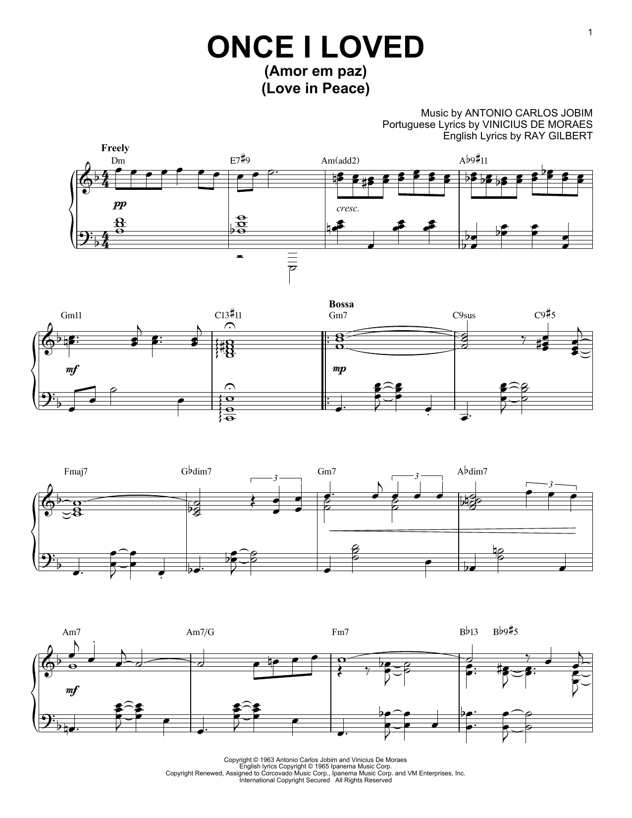 Antonio Carlos Jobim Once I Loved (Amor Em Paz) (Love In Peace) [Jazz version] (arr. Brent Edstrom) sheet music notes and chords arranged for Piano Solo
