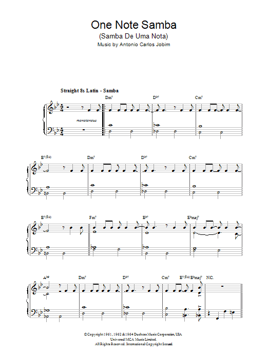 Antonio Carlos Jobim One Note Samba (Samba De Uma Nota) sheet music notes and chords arranged for Tenor Sax Solo