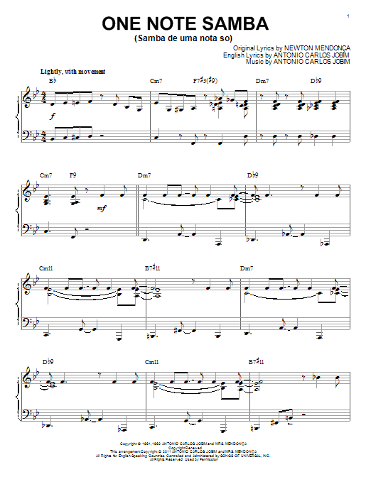 Antonio Carlos Jobim One Note Samba (Samba De Uma Nota So) [Jazz version] (arr. Brent Edstrom) sheet music notes and chords arranged for Piano Solo