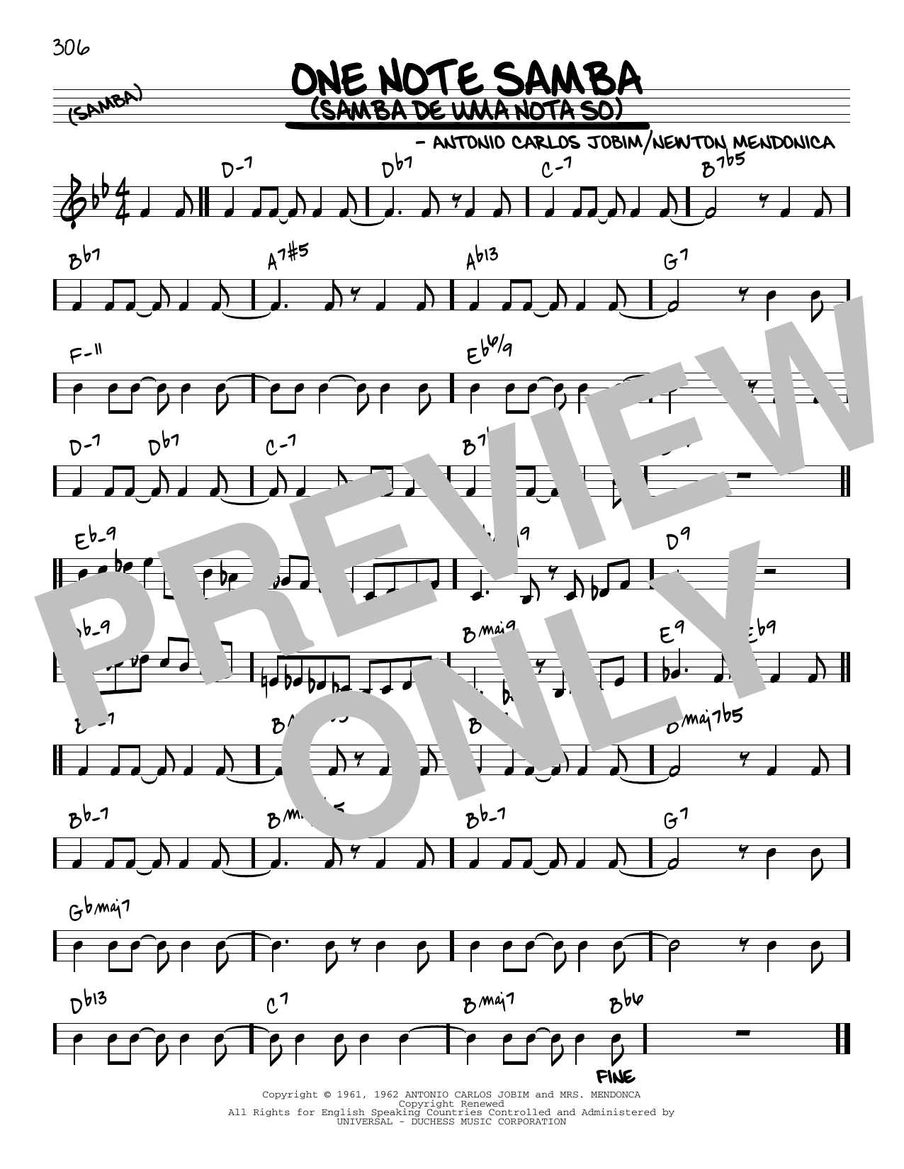 Antonio Carlos Jobim One Note Samba (Samba De Uma Nota So) [Reharmonized version] (arr. Jack Grassel) sheet music notes and chords arranged for Real Book – Melody & Chords