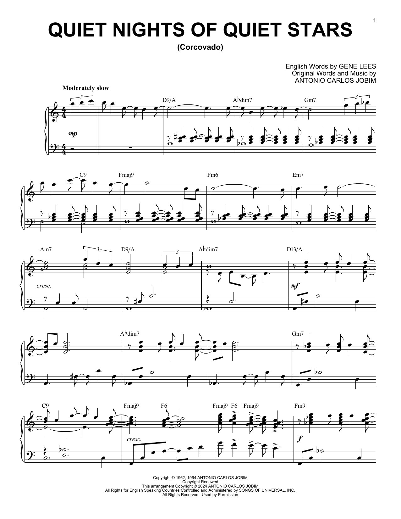 Antonio Carlos Jobim Quiet Nights Of Quiet Stars (Corcovado) (arr. Brent Edstrom) sheet music notes and chords arranged for Piano Solo