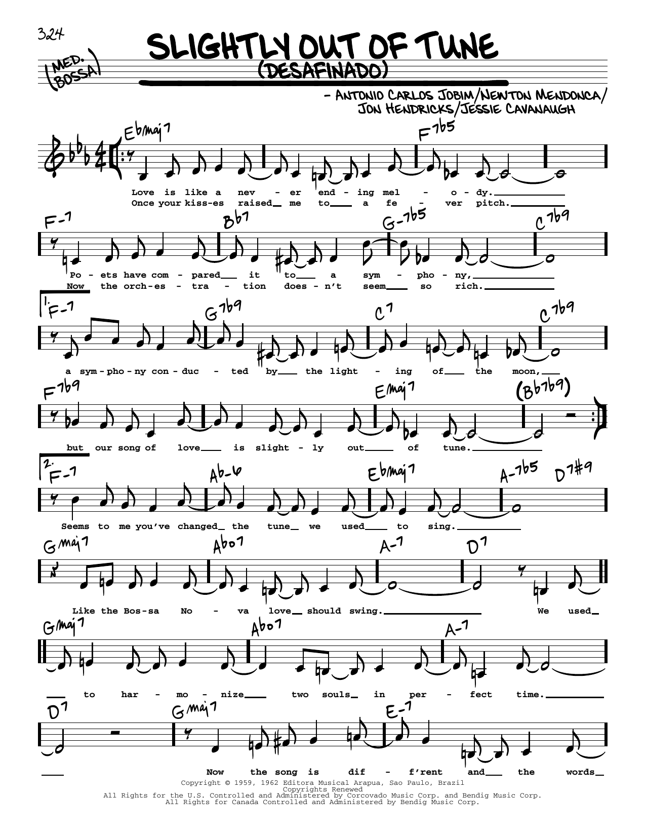 Antonio Carlos Jobim Slightly Out Of Tune (Desafinado) (Low Voice) sheet music notes and chords arranged for Real Book – Melody, Lyrics & Chords