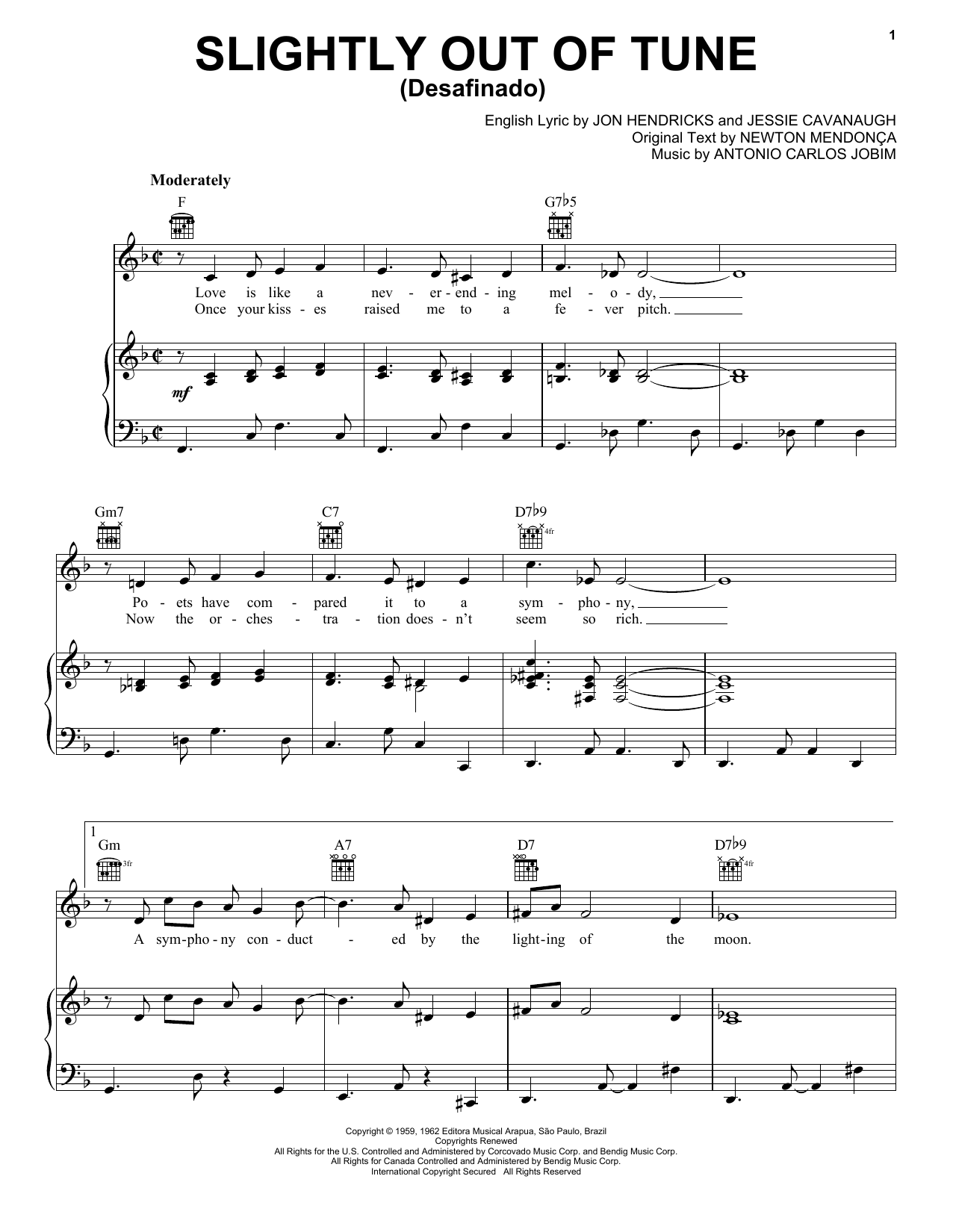 Antonio Carlos Jobim Slightly Out Of Tune (Desafinado) sheet music notes and chords arranged for Piano, Vocal & Guitar Chords (Right-Hand Melody)