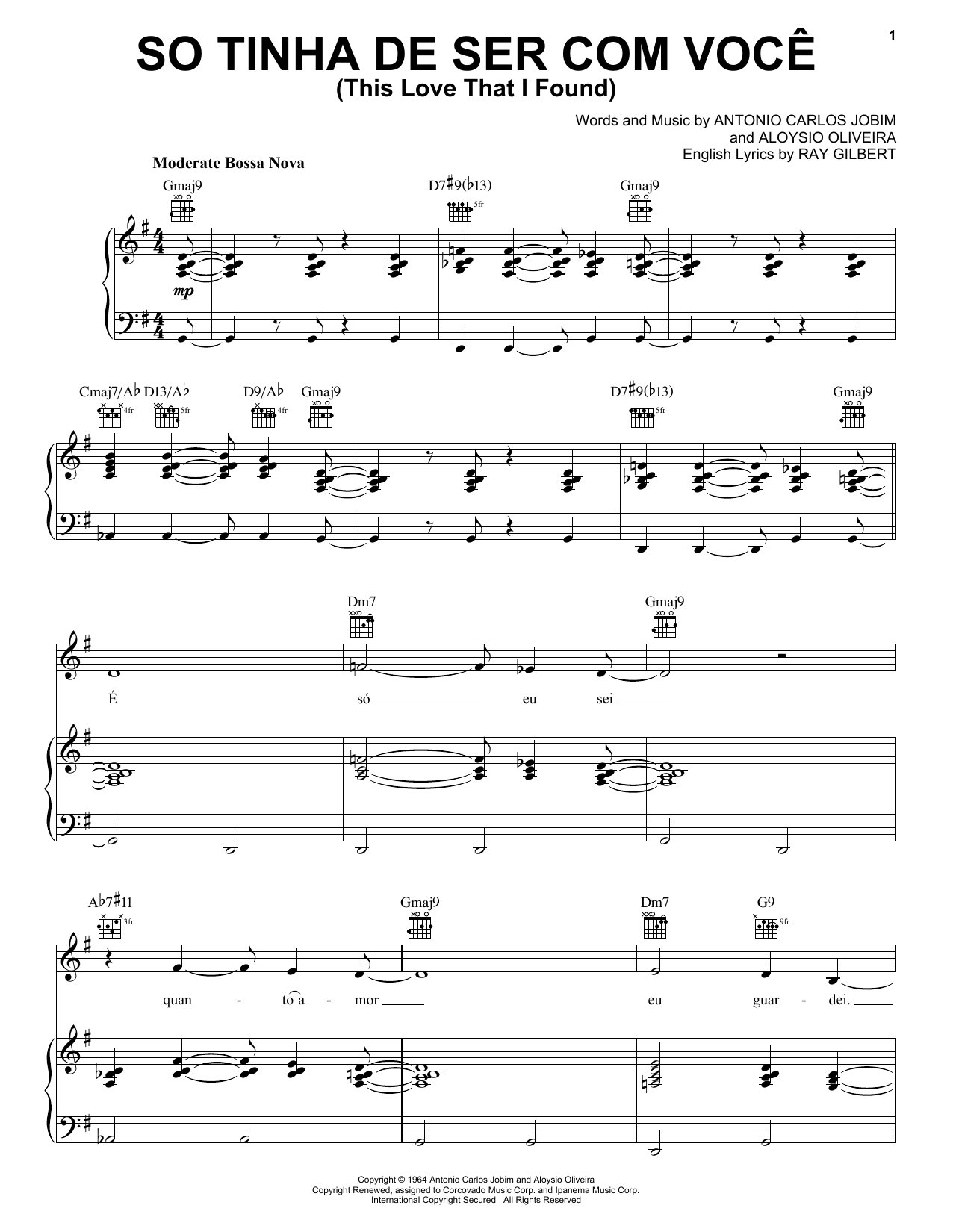 Antonio Carlos Jobim So Tinha De Ser Com Voce (This Love That I Found) sheet music notes and chords arranged for Piano, Vocal & Guitar Chords (Right-Hand Melody)