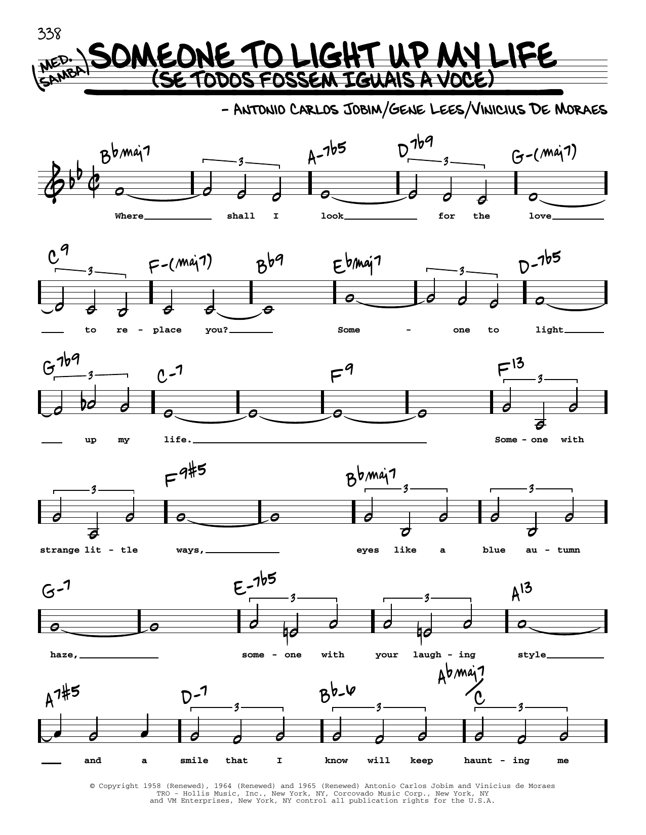 Antonio Carlos Jobim Someone To Light Up My Life (Se Todos Fossem Iguais A Voce) (Low Voice) sheet music notes and chords arranged for Real Book – Melody, Lyrics & Chords