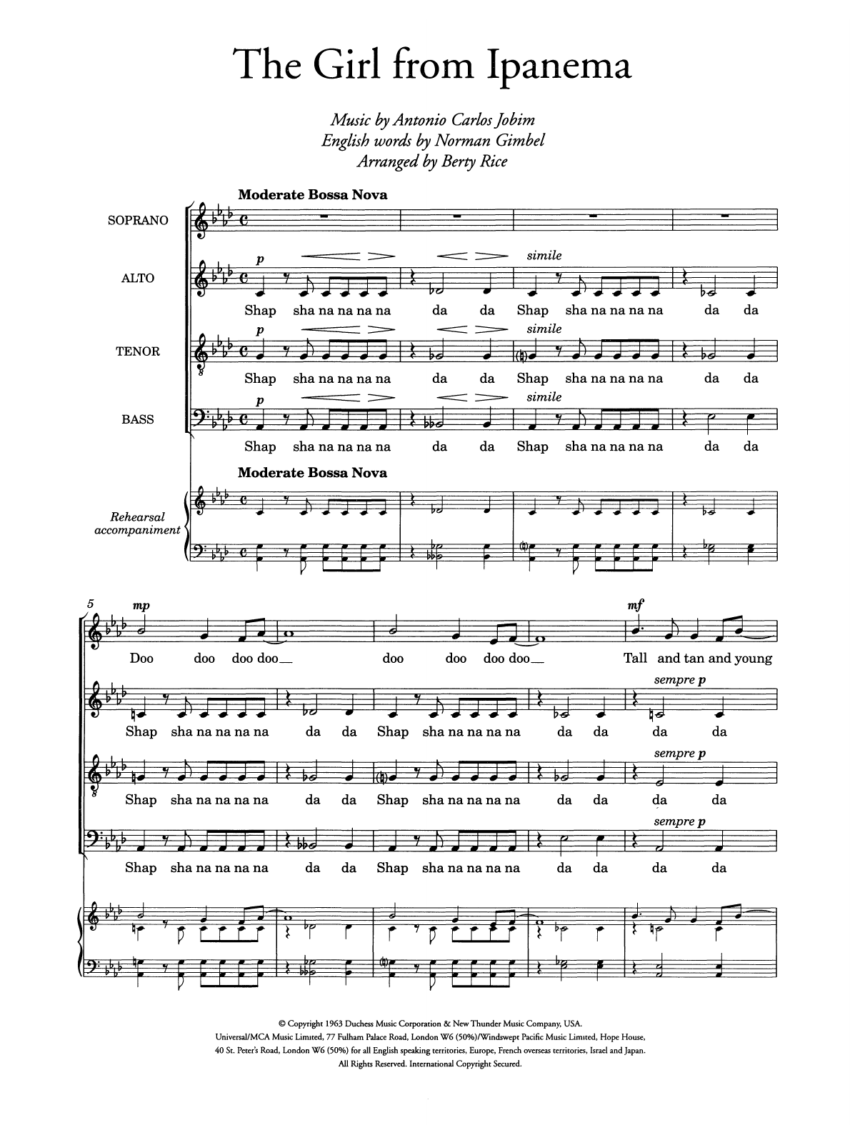 Antonio Carlos Jobim The Girl From Ipanema (arr. Berty Rice) sheet music notes and chords arranged for Choir