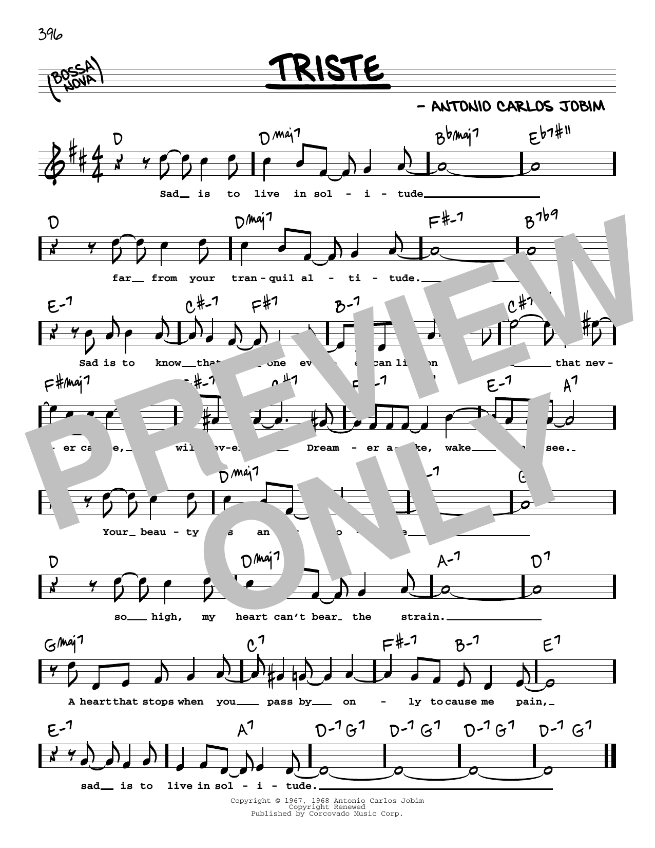 Antonio Carlos Jobim Triste (High Voice) sheet music notes and chords arranged for Real Book – Melody, Lyrics & Chords