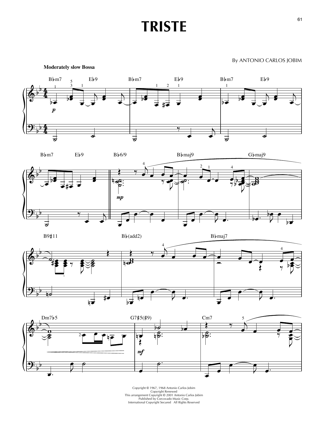 Antonio Carlos Jobim Triste [Jazz version] (arr. Brent Edstrom) sheet music notes and chords arranged for Piano Solo