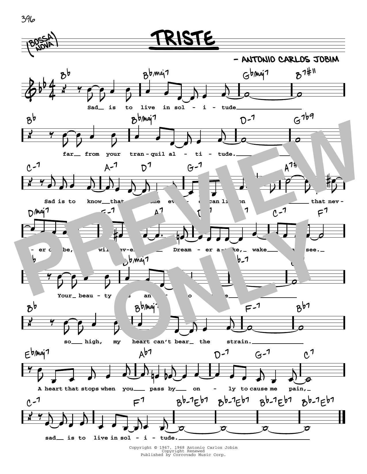 Antonio Carlos Jobim Triste (Low Voice) sheet music notes and chords arranged for Real Book – Melody, Lyrics & Chords