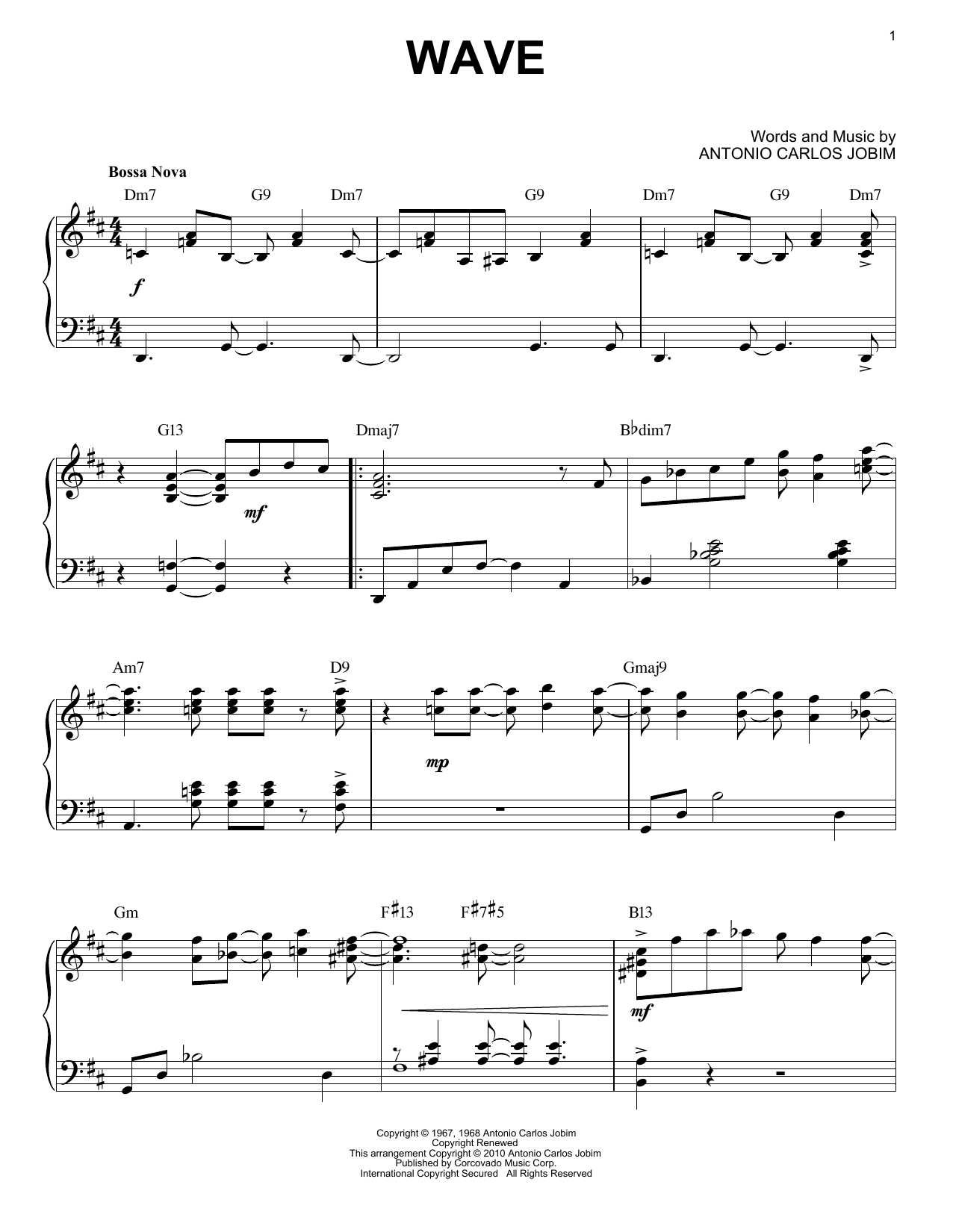 Antonio Carlos Jobim Wave [Jazz version] (arr. Brent Edstrom) sheet music notes and chords arranged for Piano Solo