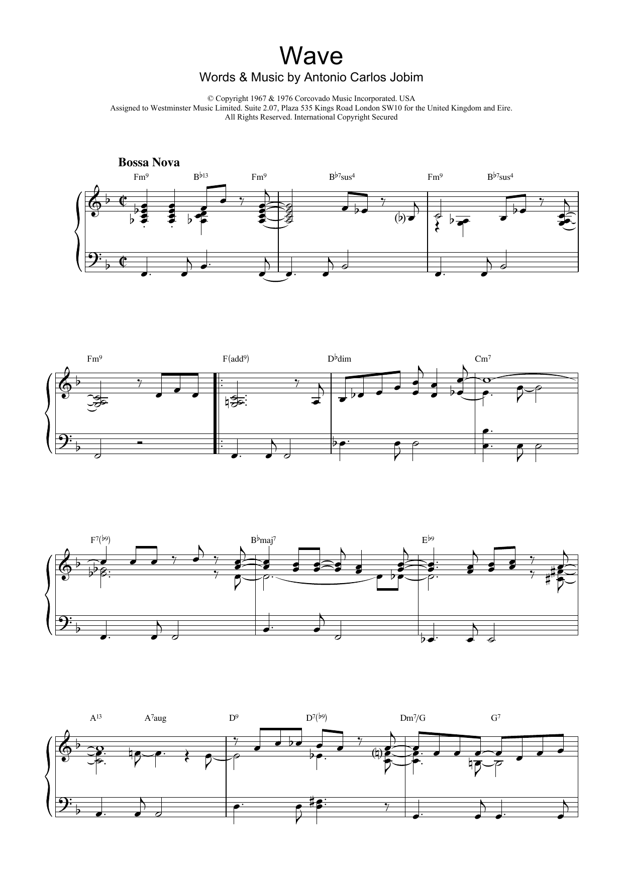 Antonio Carlos Jobim Wave sheet music notes and chords arranged for Flute Solo