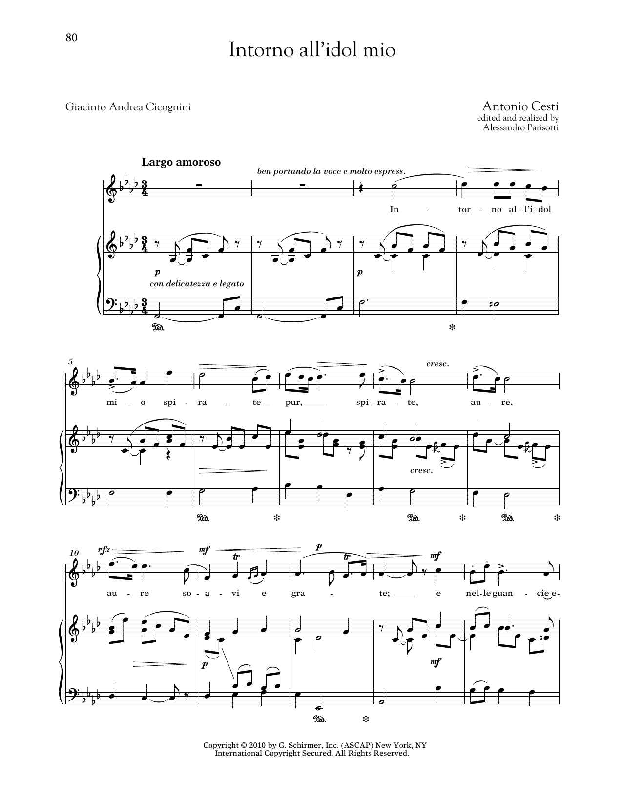 Antonio Cesti Intorno All'idol Mio (High Voice) sheet music notes and chords arranged for Piano & Vocal