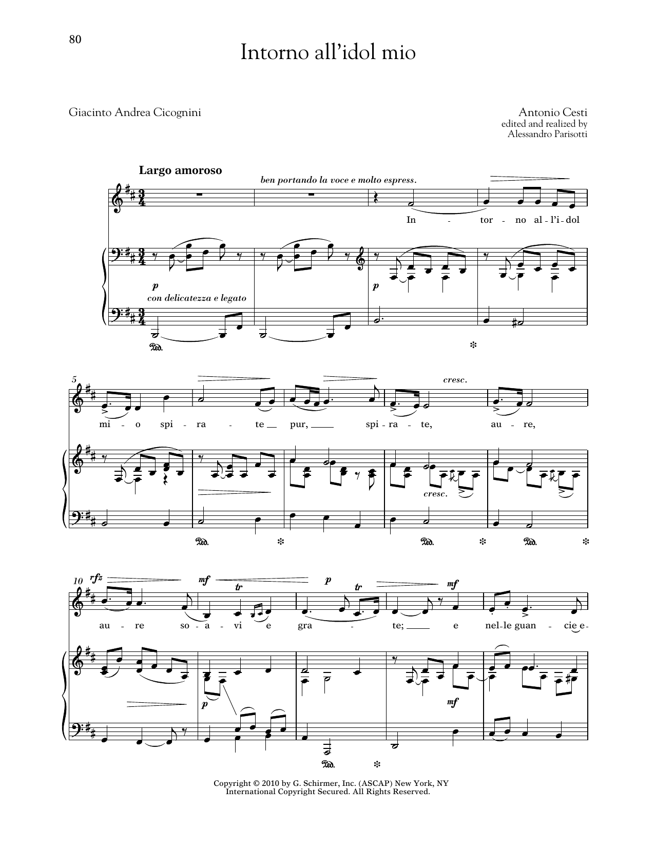 Antonio Cesti Intorno All'idol Mio (Low Voice) sheet music notes and chords arranged for Piano & Vocal