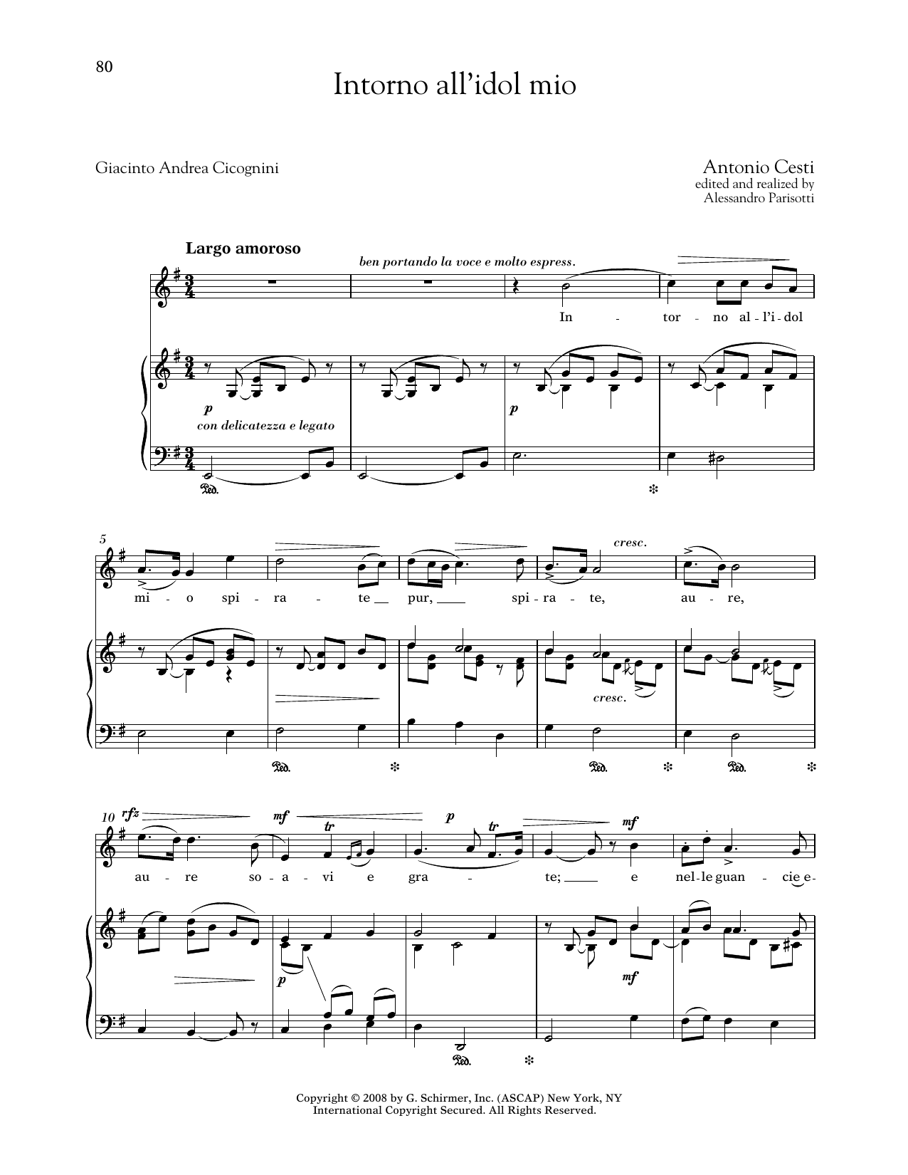 Antonio Cesti Intorno All'idol Mio (Medium High Voice) sheet music notes and chords arranged for Piano & Vocal