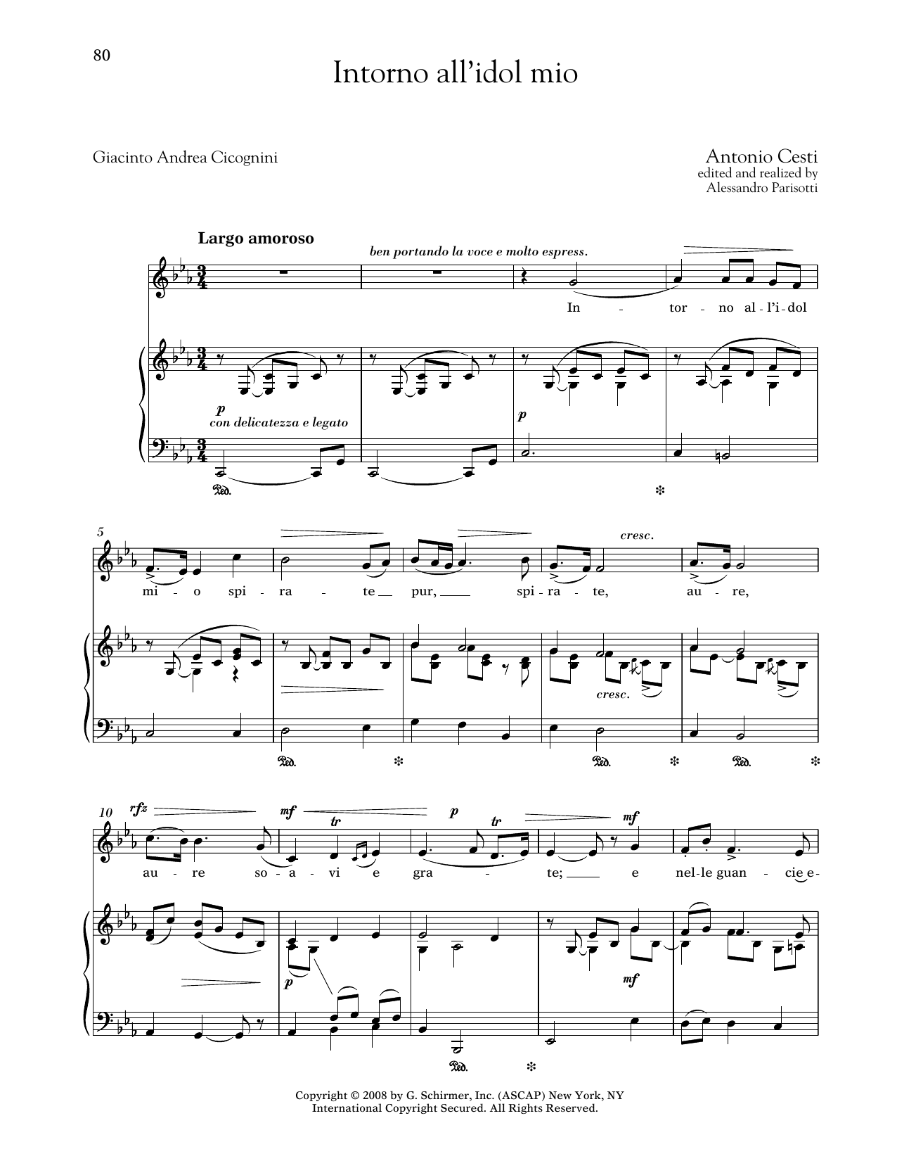 Antonio Cesti Intorno All'idol Mio (Medium Low Voice) sheet music notes and chords arranged for Piano & Vocal
