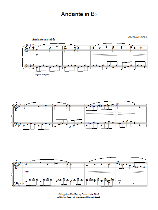 Anton Diabelli Andante In B Flat sheet music notes and chords arranged for Easy Piano