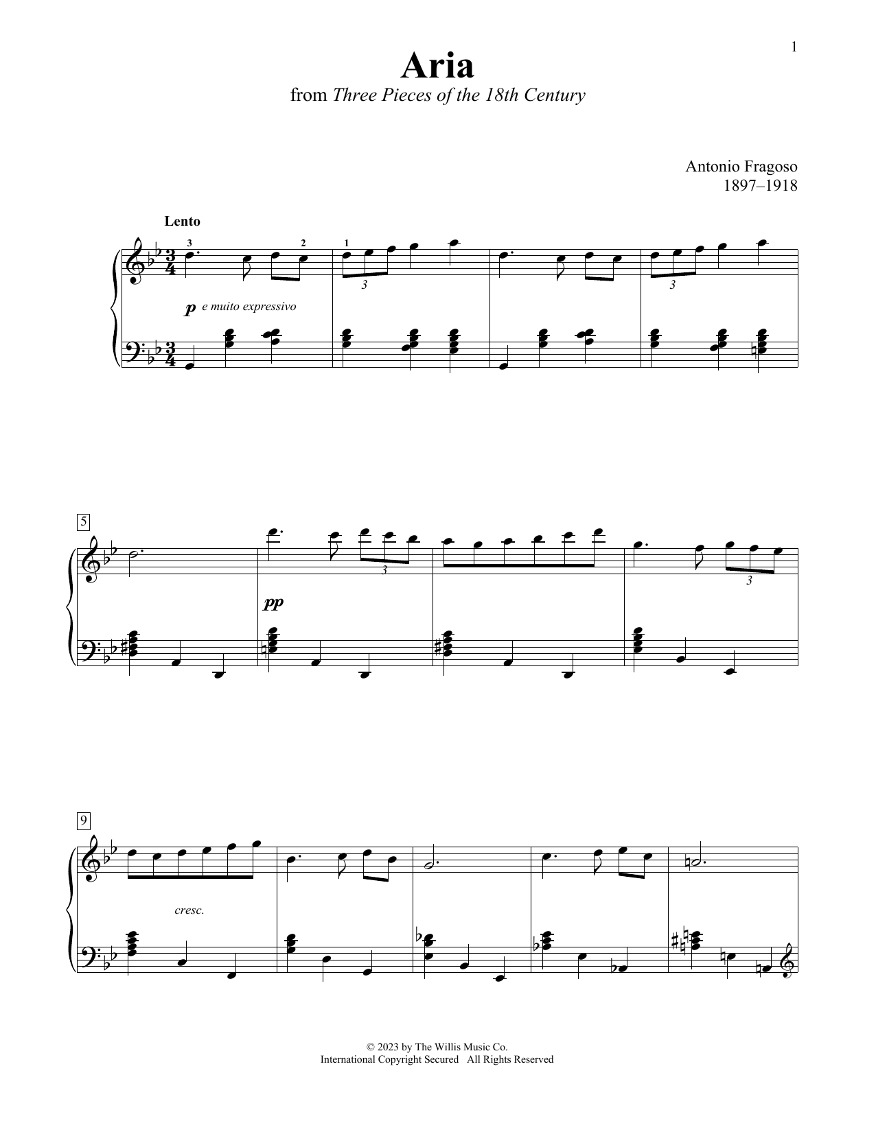 Antonio Fragoso Aria sheet music notes and chords arranged for Educational Piano