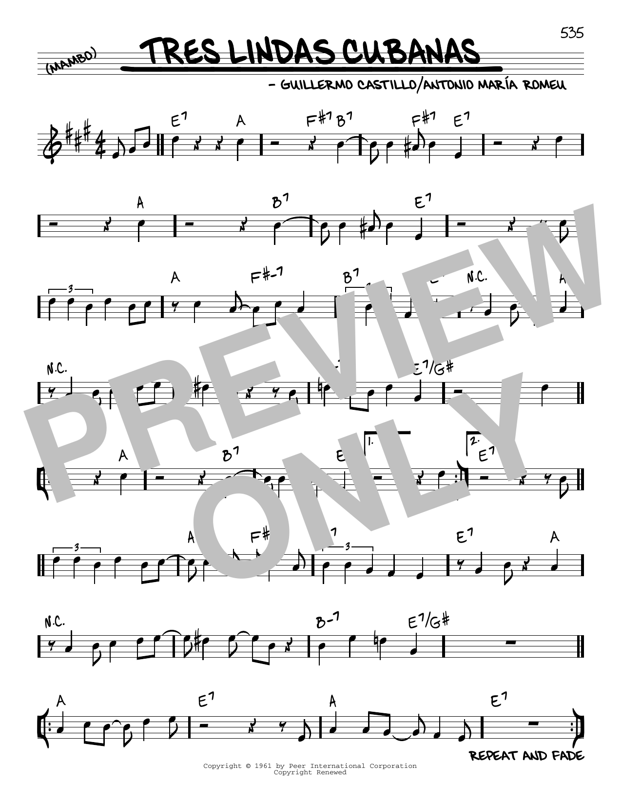 Antonio Maria Romeu Tres Lindas Cubanas sheet music notes and chords arranged for Real Book – Melody & Chords