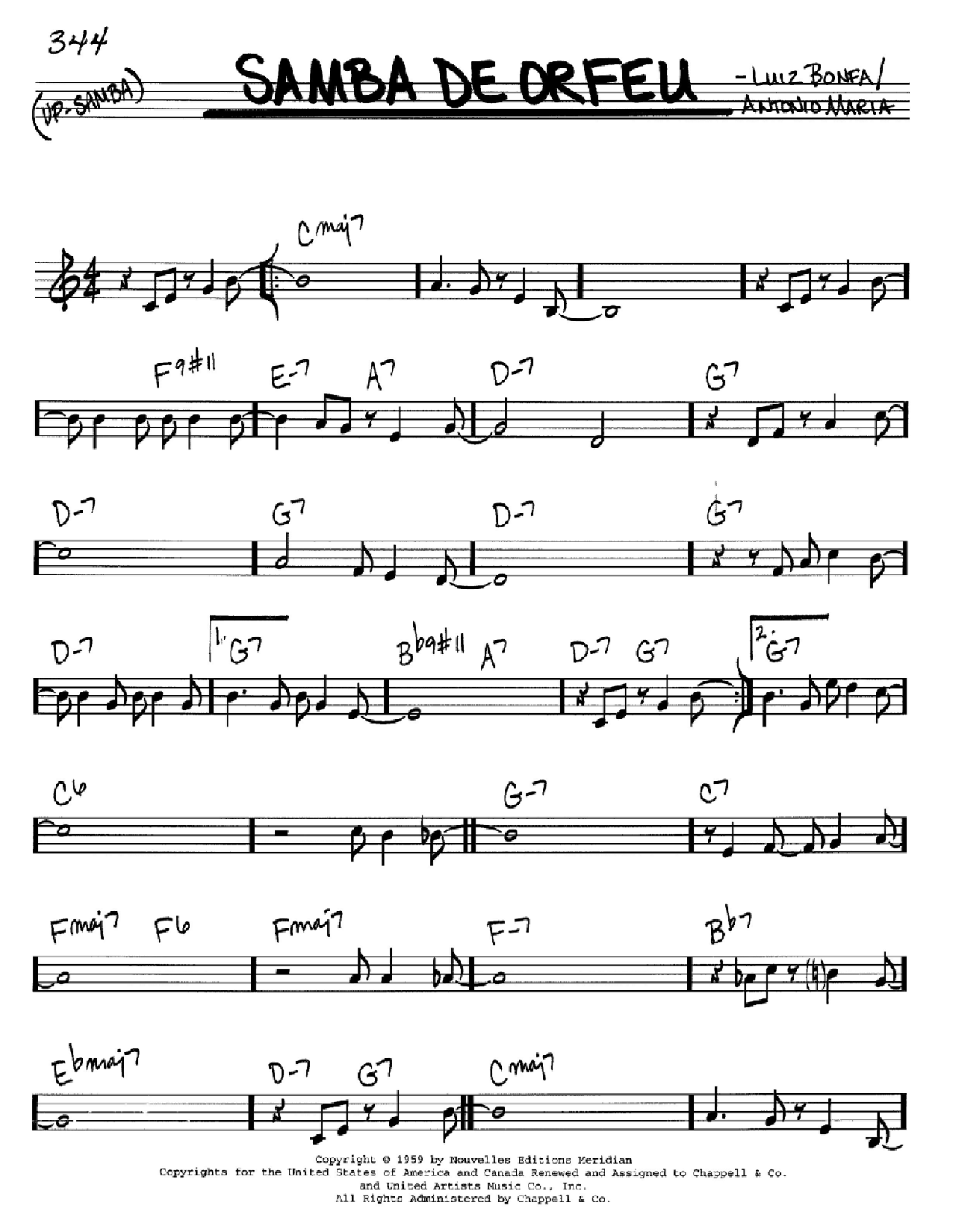 Antonio Maria Samba De Orfeu sheet music notes and chords arranged for Real Book – Melody & Chords – C Instruments