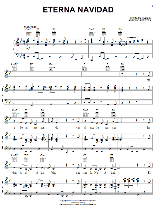Antonio Pereyra Eterna Navidad sheet music notes and chords arranged for Piano, Vocal & Guitar Chords (Right-Hand Melody)