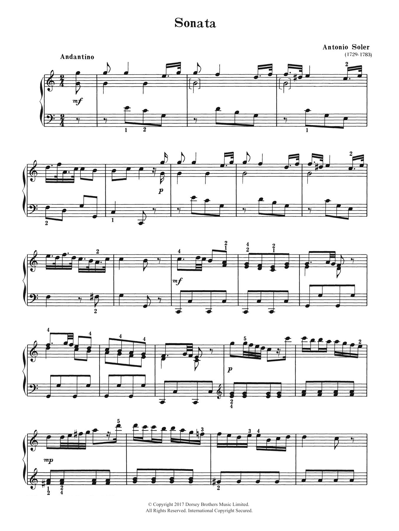 Antonio Soler Sonata sheet music notes and chords arranged for Piano Solo